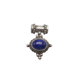 Vintage Sterling Silver Pendant With Blue Lapis Lazuli Gemstone Oval Design